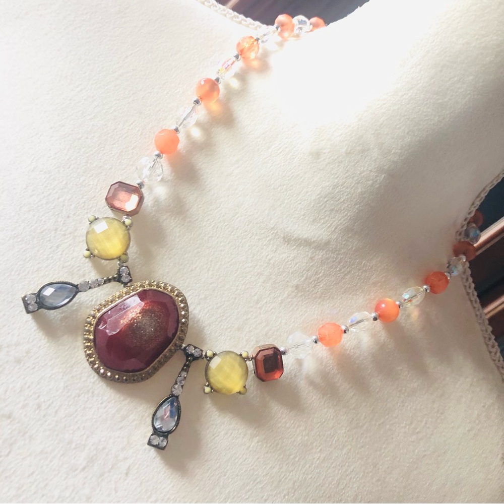 Handcrafted Hawaiian sunset mixed crystal bead faceted stone pendant necklace